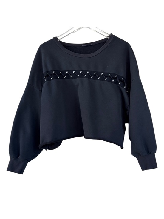 Zara Tops - Zara Cropped Black Batwing Sleeve Sweatshirt Size Large